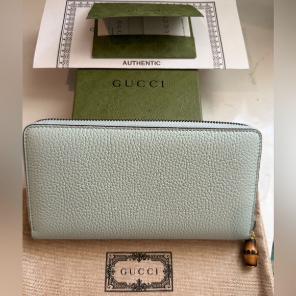 GUCCI GG Marmont Zip Around Wallet w/ Bamboo in Teal ~ NWT & COA - Picture 2 of 15
